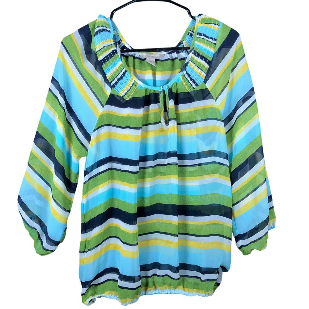 Banana Republic Womens Blouse Multicolored Striped Long Sleeve Sheer Large
